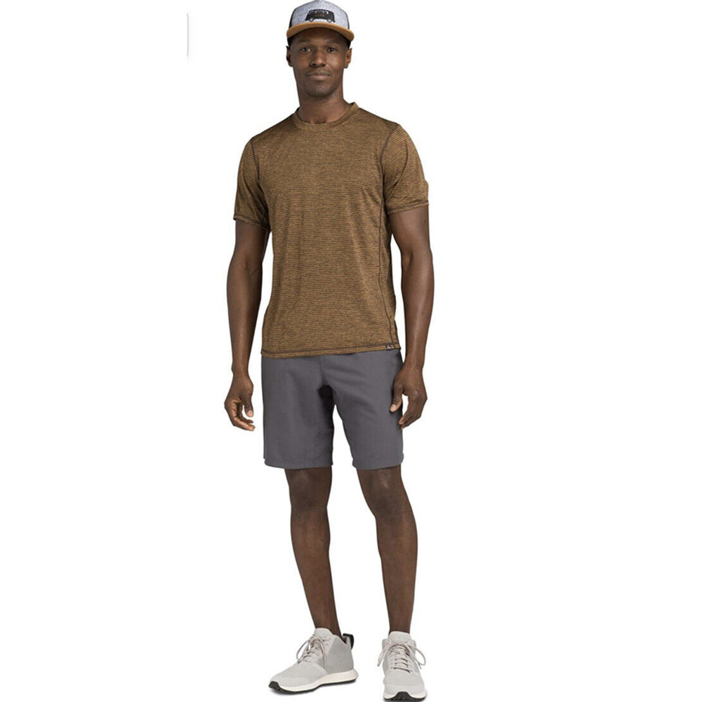 Prana mens Hardesty tshirt Sepia Stripe hybrid Tee performance knit NWT Size S